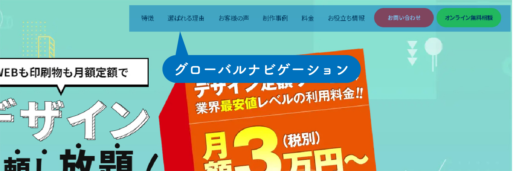 画像：グローバルナビ